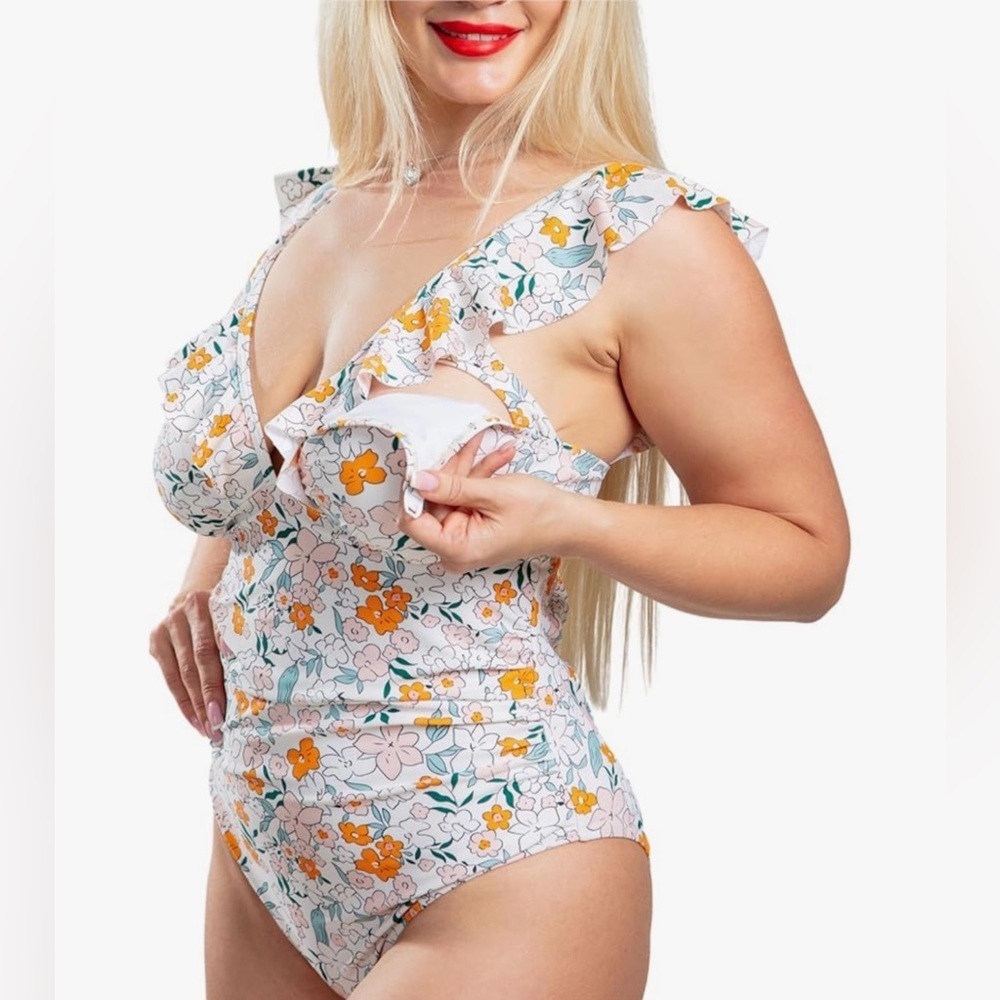 Evamom Nursing Floral Tummy Control Swimsuit. Sizes Medium & Extra Large.